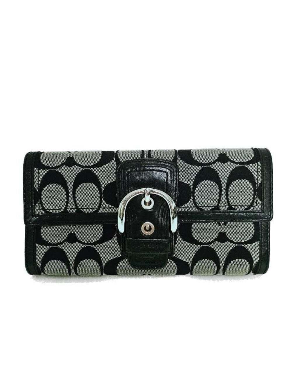 Coach Soho Signature Jacquard Buckle Slim Envelope Wallet Black EUC